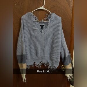 Rue21 Light Blue Distressed V-Neck Sweater